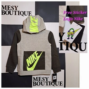 Nike Kids Boys Sportswear Logo Print Pullover Hoodie Stone Heather Sz 7 - Picture 1 of 8