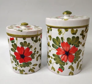 Beautiful Italian Terracotta Pottery Kitchen Canisters 1950's Deruta - Picture 1 of 11
