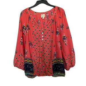 Fig And Flower Women’s Sz L Floral Paisley Blouse Elastic Waist And Cuffs - Picture 1 of 8