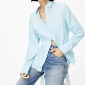 J. Crew Slim-Fit Baird McNutt blau gestreift 100 % irisches Leinen Langarm Bluse 2T - Bild 1 von 10