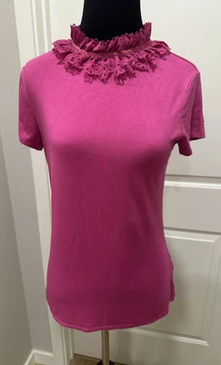 Top Ted Baker Orwla Rosa Tejido Cuello Alto Volantes Manga Corta Clásico Para Mujer M Foto 1 de 4