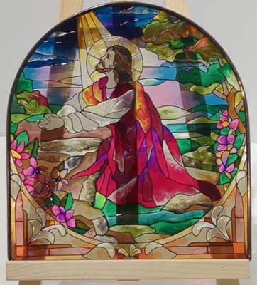 AMIA Denver Co. Praying Jesus Stained Glass Sun Catcher, 8 in x 7.5 in - Image 1 of 4