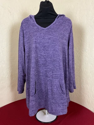 Catherines Mujer Talla 1X Sudadera con Capucha Punto Jaspeado Morado Bolsillos Suave Foto 1 de 4