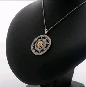 Sterling Silver, Blacked Silver, Guilded 24k Gold 15 Diamonds And Czech Crystal  - Bild 1 von 6