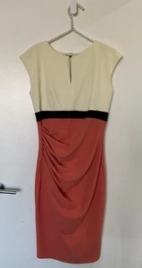 Diva Catwalk Colour Block Bodycon Dress Zip Closure - Size XL Coral Beige Black - Picture 1 of 11