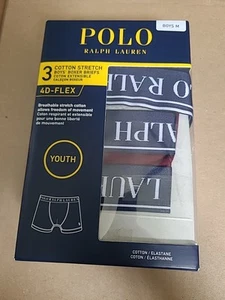 POLO RALPH LAUREN 3-PACK BOYS 4D- FLEX COTTON STRETCH BOXER BRIEFS SIZE MEDIUM - Picture 1 of 8