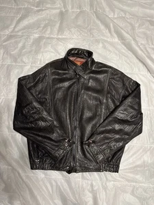 London Fog Winning Leather Jacket Mens L Coat Distressed Biker Pilot Vtg - Picture 1 of 11