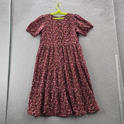 Old Navy Women Dress L Red Floral A-Line Cottagecore Puff Short Sleeve - Image 1 of 4