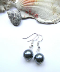 PERLEN OHRRINGE Hämatit Schmuck Ohrhänger echt Handarbeit 925 Silber Haken neu - Bild 1 von 7
