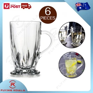 Glass Coffee Mugs Set of 6 Clear Premium Cups With Handle For Hot Cold Beverage - Picture 1 of 3