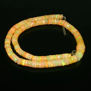 Natural Ethiopian Fire Opal Faceted Beads Necklace 18 inch Opal Necklace @373 - Picture 1 of 6
