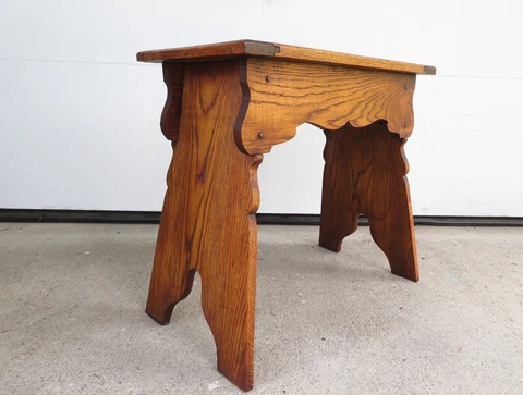 Early 20th Century ARTS & CRAFTS Mission OAK HANDCRAFTED BENCH STOOL Side Table Cover