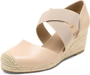 Womens Close Toe Espadrilles Platform Slip on Elastic Criss Cross Straps Dressy - Picture 1 of 5