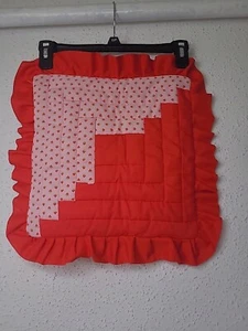 VTG Handmade Hand Quilted Log Cabin Strawberry Pillow Cover 16X16" Country Chic - Picture 1 of 6