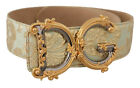 Dolce & Gabbana Engraved Buckle Leather Belt - Green & Women's Gold