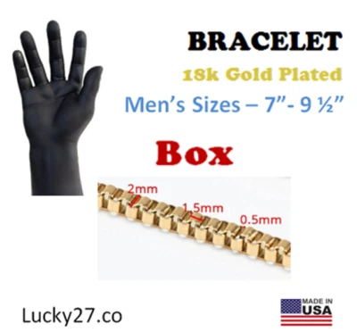 18k Gold Plated  Stainless Steel Men Chain Bracelet - BOX  7"- 9 1/2" - Image 1 of 4