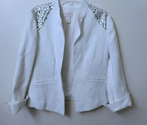 Chico’s offene Jacke Gr. 2-4 (0 Chico’s) weiß verziert Perlen 3/4 Ärmel  - Bild 1 von 4