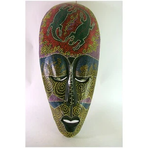 Máscara de madera indonesia grande tallada a mano pintada tribal arte de pared decoración del hogar - Imagen 1 de 7