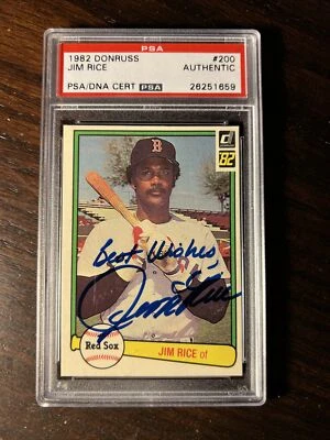 1982 DONRUSS #200 JIM RICE PSA DNA AUTHENTIC AUTO HOF POP 1 Red Sox Autograph - Image 1 of 2