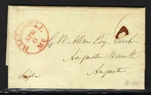 1845 MANUSCRIPT LETTER - HALLOWELL ME CANCELED IN RED - OPENED AT THE SEAL - Picture 1 of 3