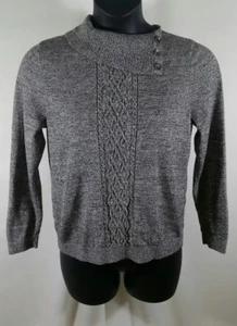 CJ Banks Sweater Gray Long Sleeve Split Collar 100% Cotton Size X  14W  B - Picture 1 of 8
