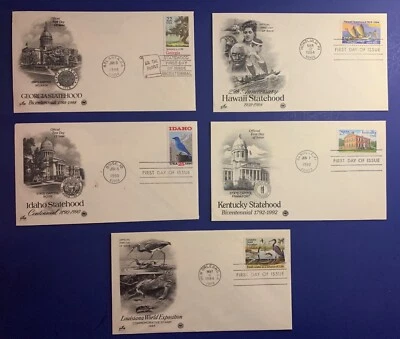 (5) FDC STATES GEORGIA IDAHO HAWAII LOUISIANA KENTUCKY 84-1992 Stamps Artcraft - Image 1 of 4
