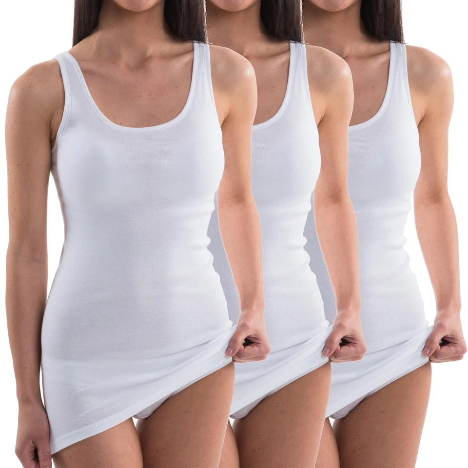 HERMKO Damen Achselhemd extralang 3x Bio-Baumwolle Longshirt TankTop Basic 1317  - Bild 1 von 1