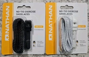 2 set lacci per scarpe Nathan senza cravatta esercizio/corsa Grip-lace Lock System bianco e nero - Foto 1 di 2