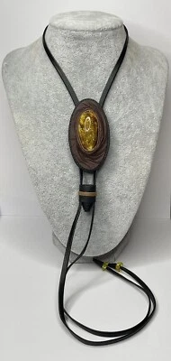 正品琥珀色皮革 Bolo 领带皮革 Bolo 领带项链男式。琥珀色 BOLO。 — 第 1/4 张图片