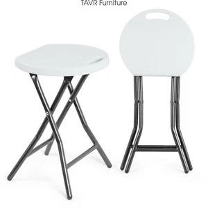 Folding Portable Stools Set of 2, 300lbs Capacity White - Picture 1 of 8