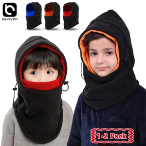 1/2 Kids Winter Hat Balaclava Face Mask Fleece Windproof Warm Cap Girls Boys Ski - Picture 1 of 18