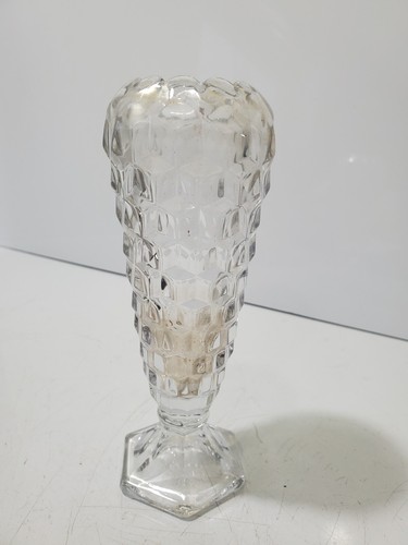 Vtg Fostoria American Bud Vase Hex Base  Scalloped Cupped Top 6 1 4"