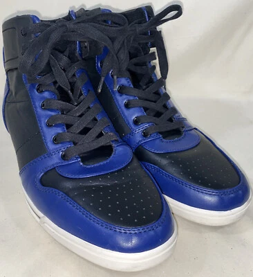 Aldo High Top Shoe Sneaker Blue, Black & White Men’s Size 10 Excellent Condition - Imagem 1 de 4