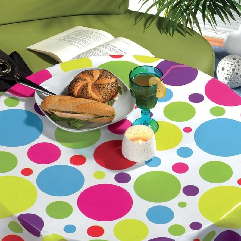 PVC Vinyl Tablecloth Multi Large Polka Dots Spots Wipe Clean Easy 140cm Wide - Image 1 of 1
