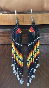 Indigenous Inspired Handmade Colorful Seed Bead Dangle Earrings - Picture 1 of 1