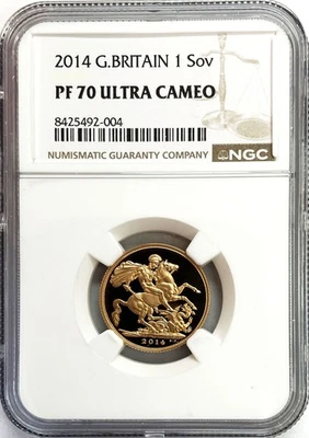 2014 GOLD GREAT BRITAIN 1 SOVEREIGN QUEEN ELIZABETH II COIN NGC PF 70 ULTRA CAM - Image 1 of 2