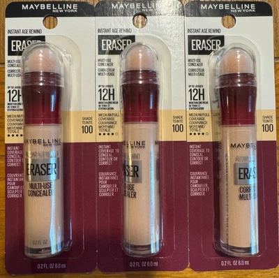 3 Maybelline Instant Age Rewind Eraser Concealer Shade 100 IVORY NEW SEALED - Image 1 of 4