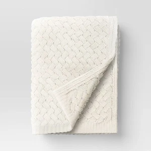 Threshold 50" x 60" Chunky Chenille Knit Throw Blanket - Ivory #C831 - Picture 1 of 8