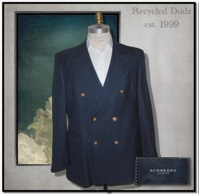 Chaqueta Blazer BURBERRY LONDON Talla 43L Azul Marino Doble Pecho Dorado Botón Foto 1 de 4