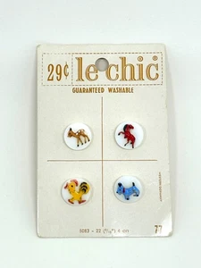 Vintage La Mode Plastic Buttons Dog Horse Deer Rooster Set Of 4 New 1960s - Picture 1 of 3