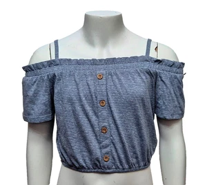 NEXT Kids Girls Lovely Grey Strappy Striped Off Shoulder Top 6 Years - Picture 1 of 2