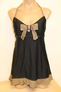 New ECO Swim Swimsuit One 1 piece attached Dress Size 10 Black Khaki BGE - Picture 1 of 5