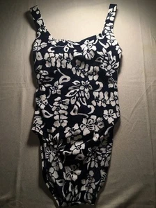 Speedo Women's Swimsuit Floral Print One Piece Size 8 Blue Ivory B1*N - Picture 1 of 6