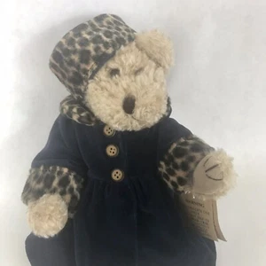 Vintage 12” Plush Bear Jointed Leopard Print Winter Pillbox Hat Blue Miss Ellies - Bild 1 von 10