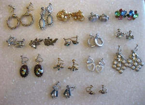 Lot 16 Pair Screw Back Earrings / Rhinestones Glass Stone Sterling / B.N., WEISS - Picture 1 of 23