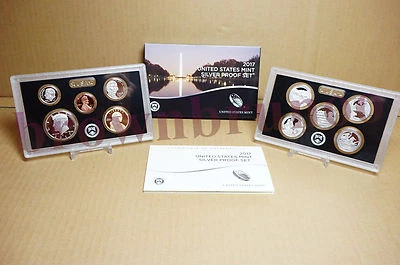 2017 S SILVER PROOF Set US Mint 10 Coins Kennedy ATB $1 Dime Penny w/ BOX COA - Image 1 of 4