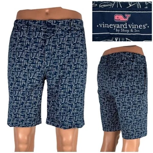 Vineyard Vines Mens 30 Shorts Cotton 9" Inseam Casual All Over Print Blue EUC - Picture 1 of 9