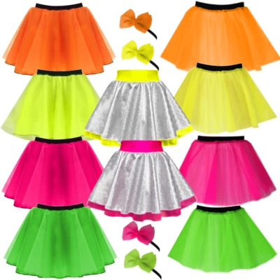 INSPIRED COSTUMES Damen Henne Do Kostüm RETRO 80er Jahre Wochenende Kostüm NEON TUTU & Röcke UK ALLE GRÖSSEN