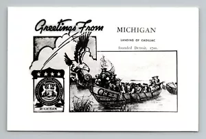 RPPC Saludos desde Michigan MI Detroit Cadillac B&W collage postal sin publicar - Imagen 1 de 2