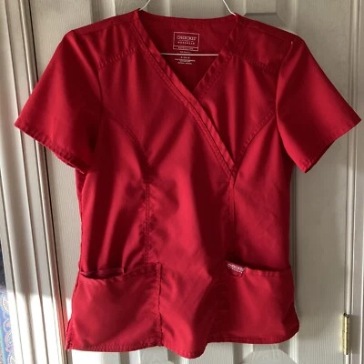 CHEROKEE REVOLUTION WOMENS RED SCRUBS TOP WW610 SZ SMALL EUC - Image 1 of 4